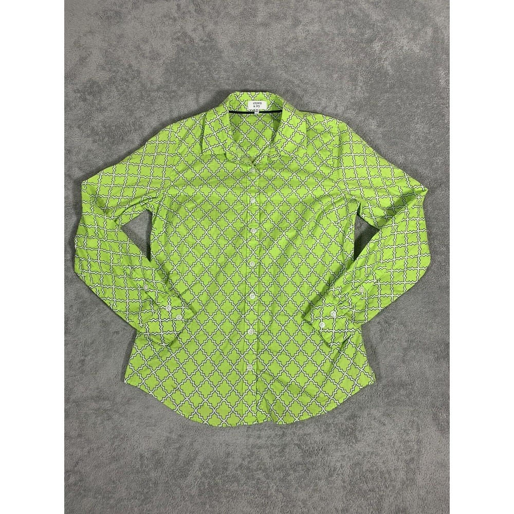Crown & Ivy Women Green Long Sleeve Button-Down Shirt XS